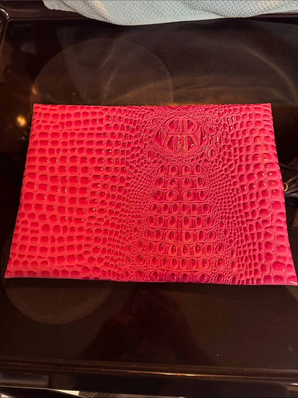 Pink Croc-Embossed Clutch with Tassel